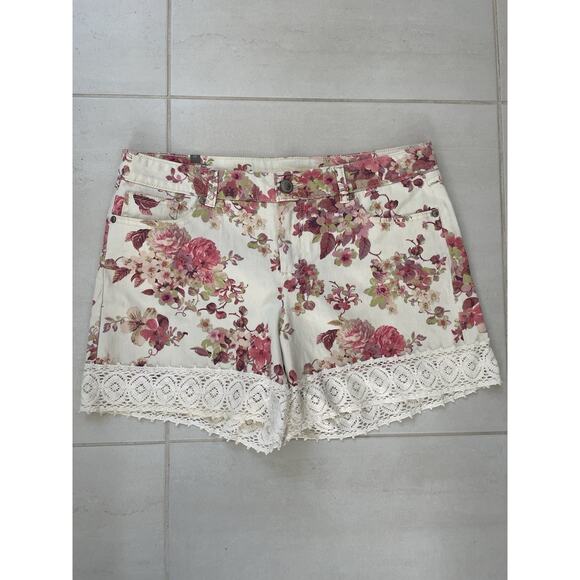 Lauren Conrad Shorts Denim Jean Multicolor Floral Crochet Stretch - Picture 1 of 14
